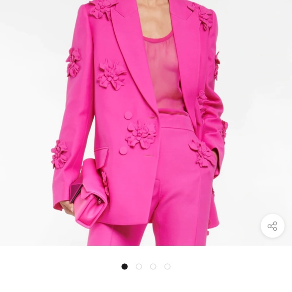 Edgy Floral Embroidered Peak Lapel Double Breasted Blazer -& Pants